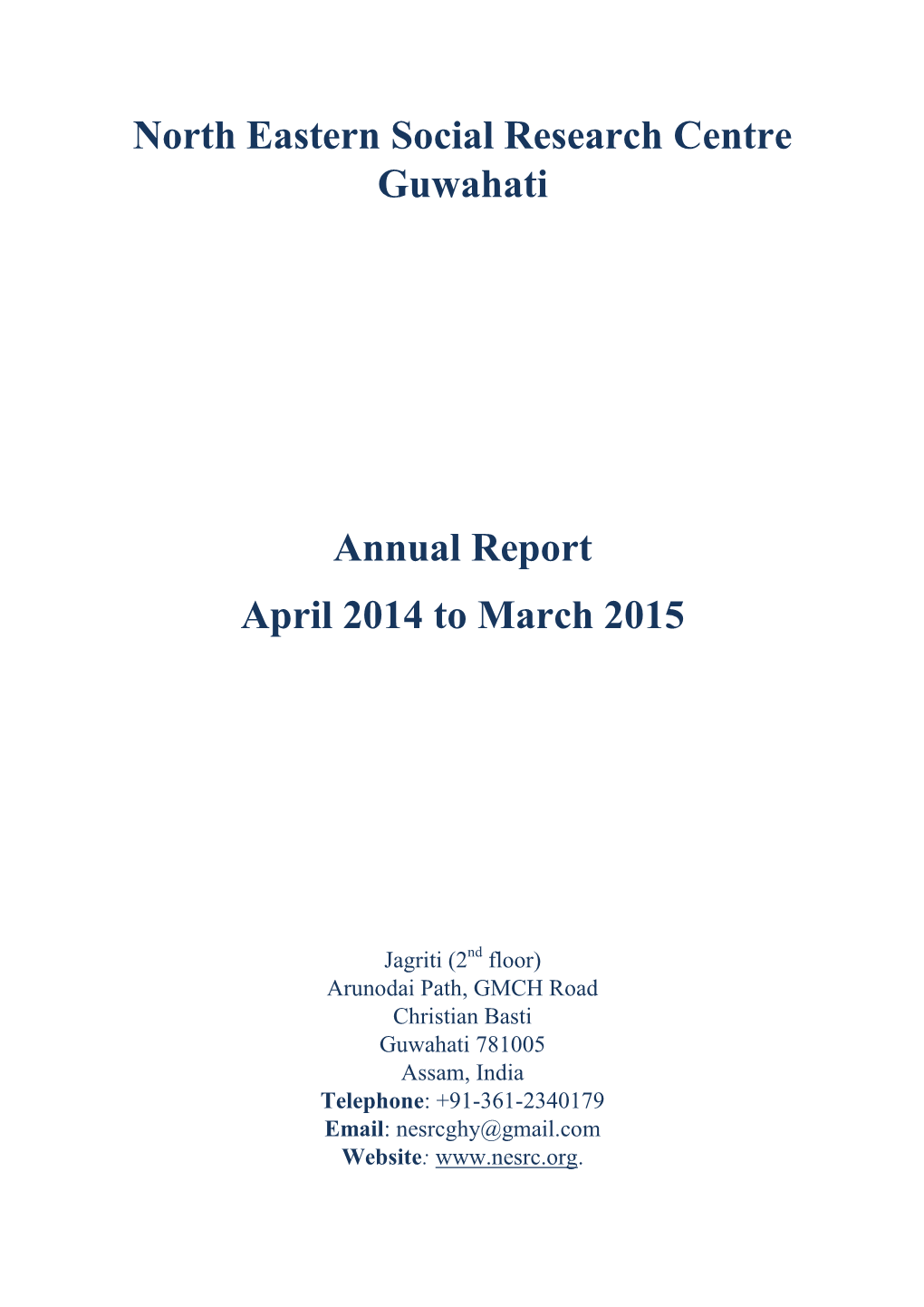 North Eastern Social Research Centre Guwahati Annual Report