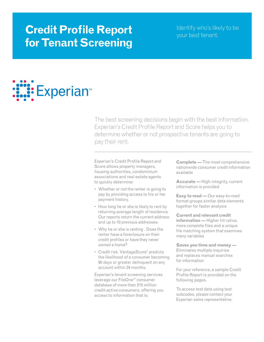 Credit Profile Report for Tenant Screening