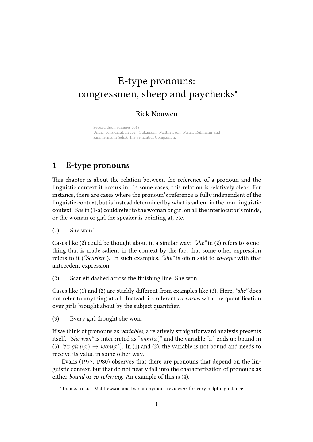 E-Type Pronouns: Congressmen, Sheep and Paychecks∗