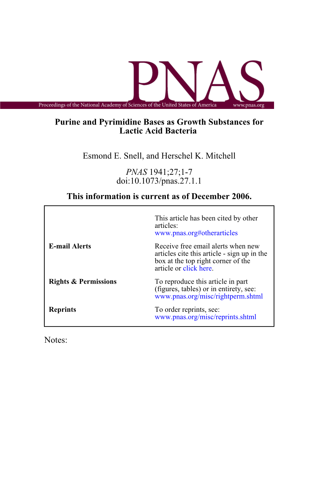 Lactic Acid Bacteria Purine and Pyrimidine Bases As Growth Substances for Esmond E. Snell, and Herschel K. Mitchell Doi:10.1073