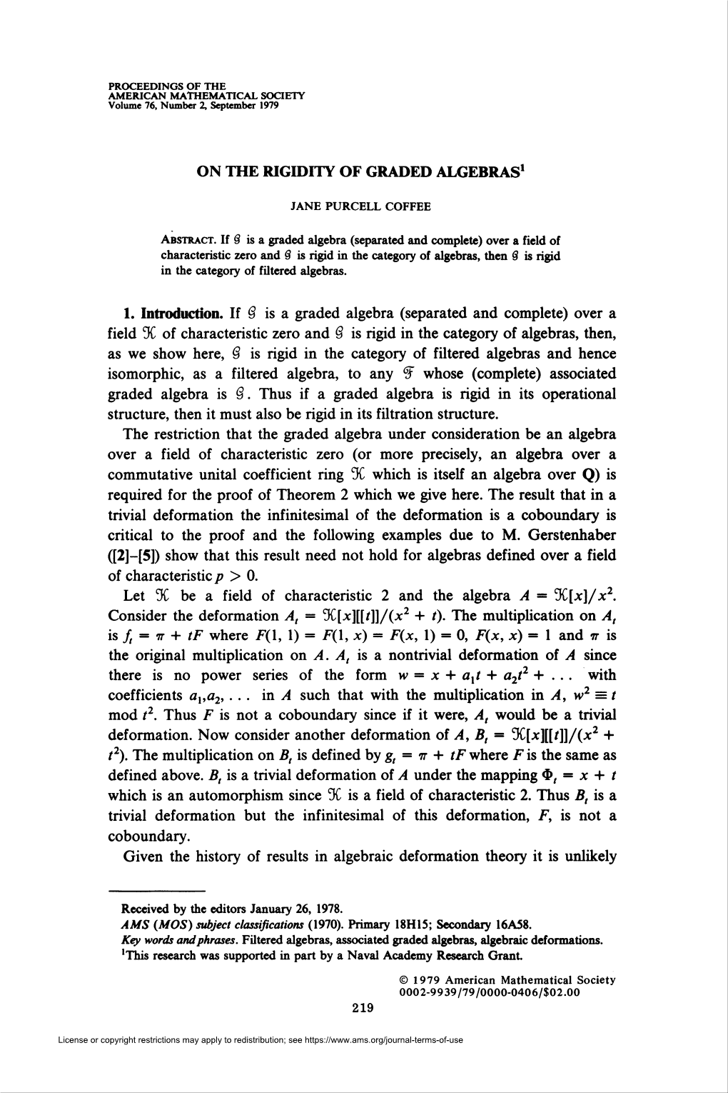 On the Rigidity of Graded Algebras1