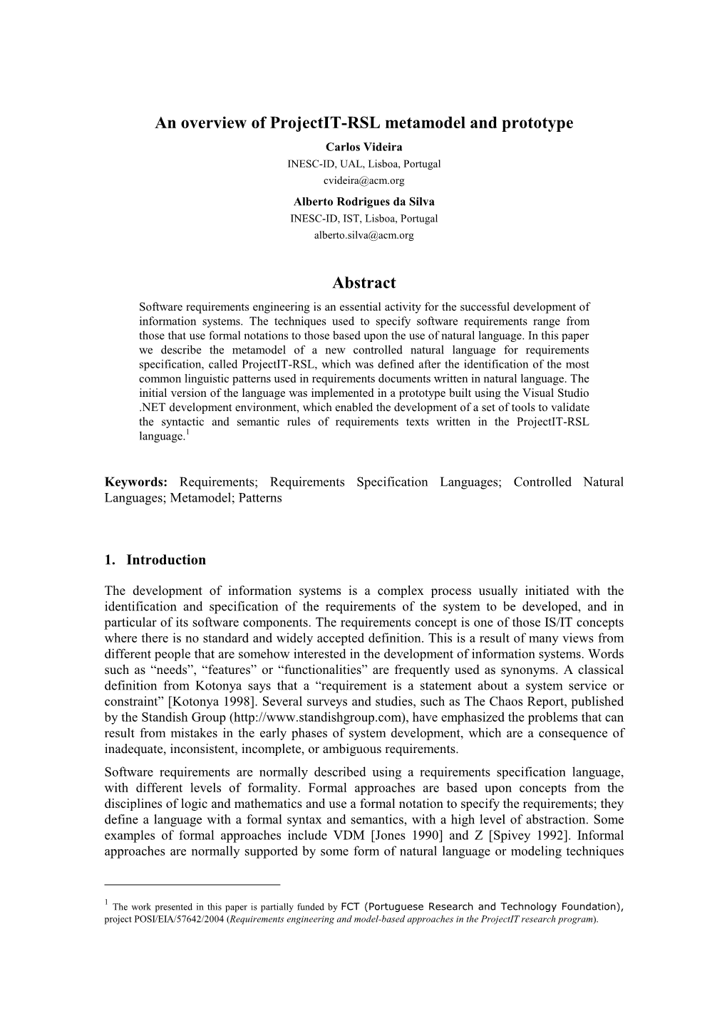 An Overview of Projectit-RSL Metamodel and Prototype Abstract