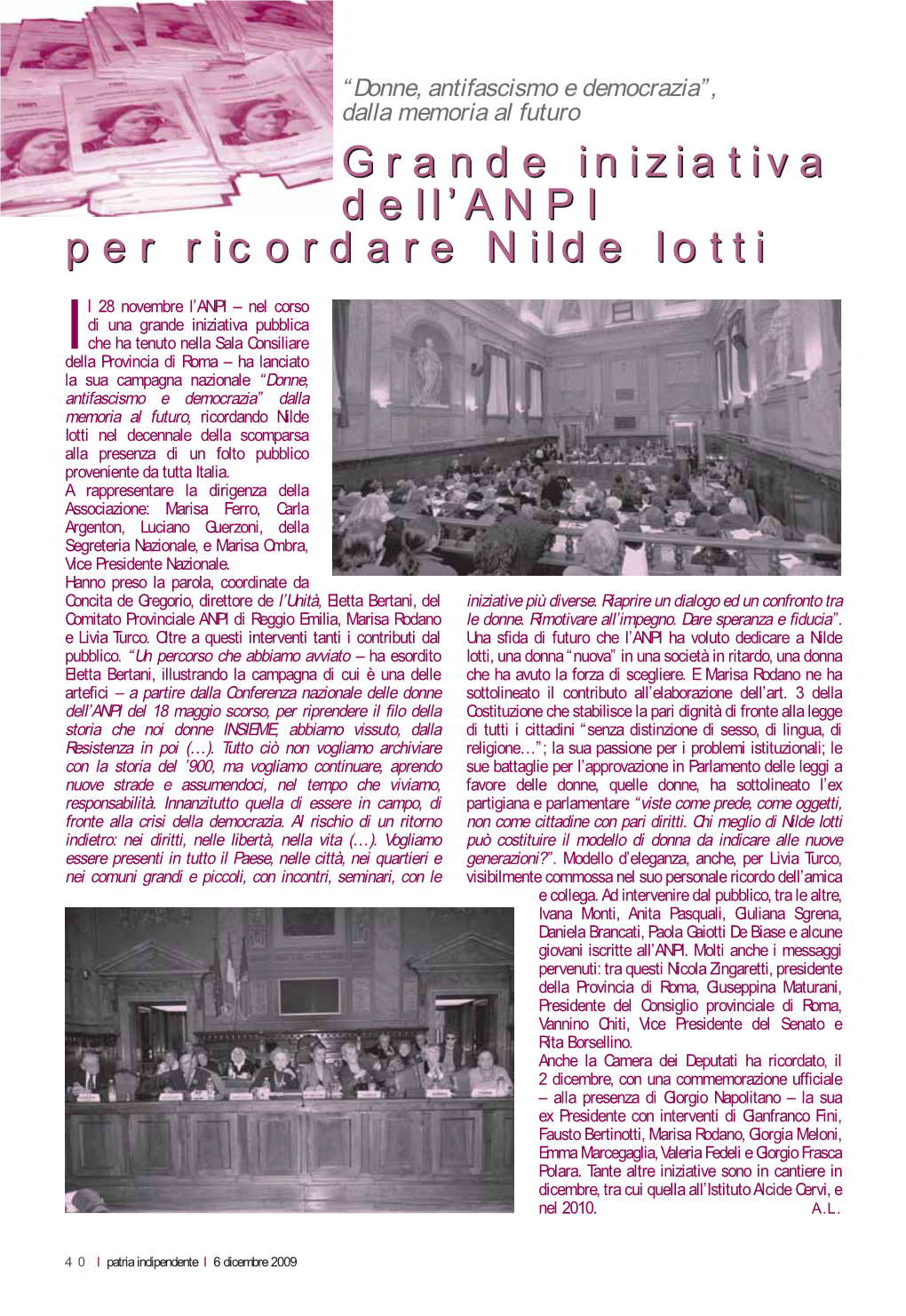 Grande Iniziativa Dell'anpi Per Ricordare Nilde Iotti