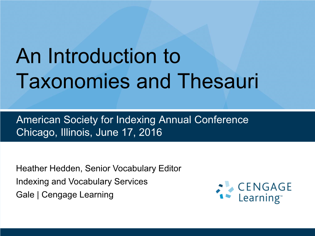 Taxonomies and Thesauri