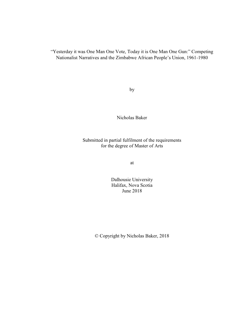 Competing Nationalist Narratives and the Zimbabwe African People’S Union, 1961-1980