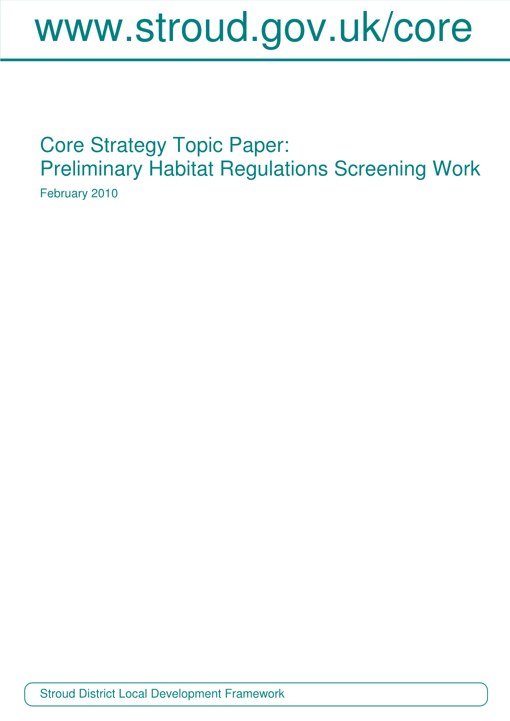 Topic Paper – Preliminary Habitats Regulations Screening