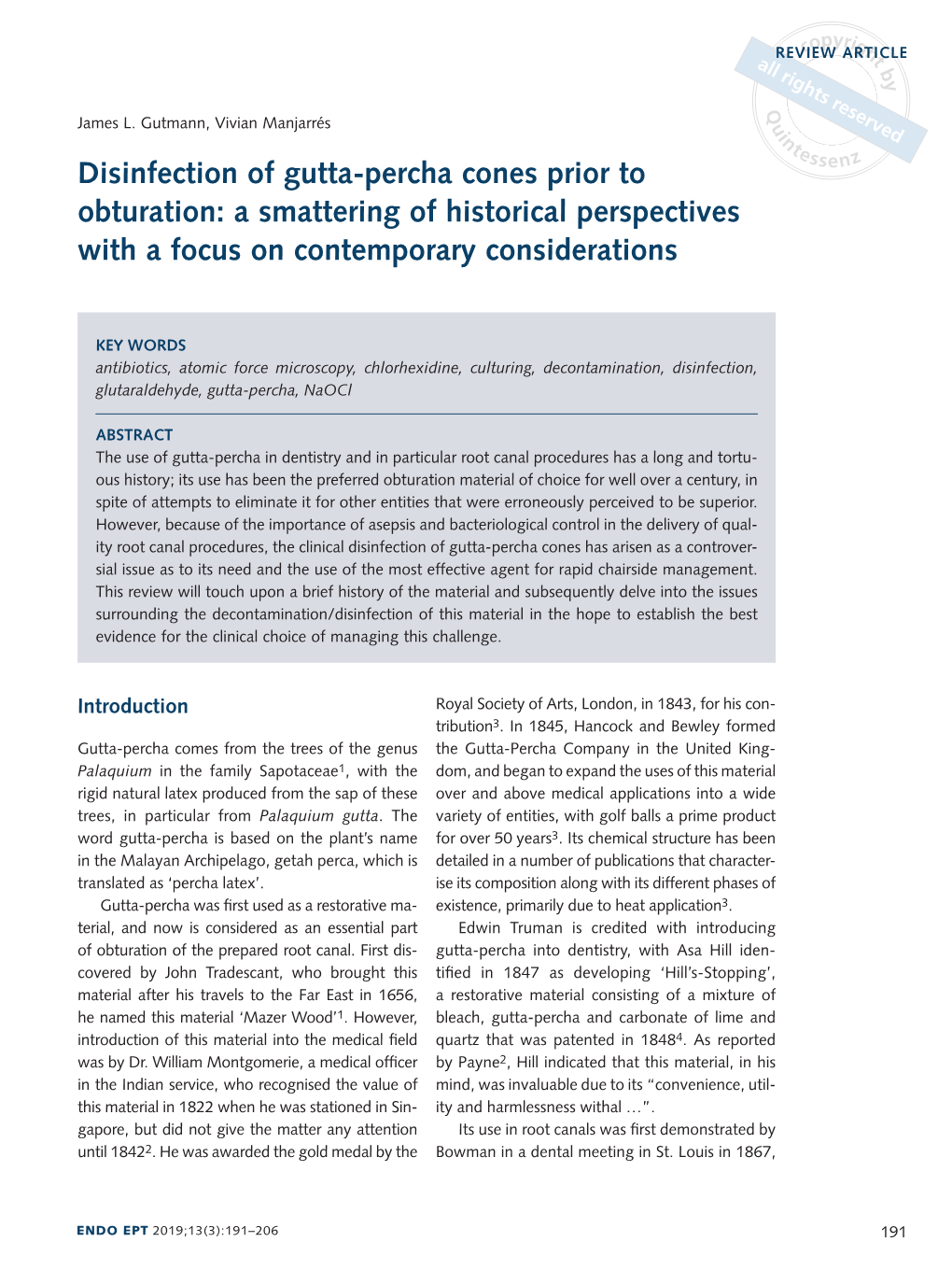 Disinfection of Gutta-Percha Cones Prior to Obturation: a Smattering of Historical Perspectives with a Focus on Contemporary Considerations