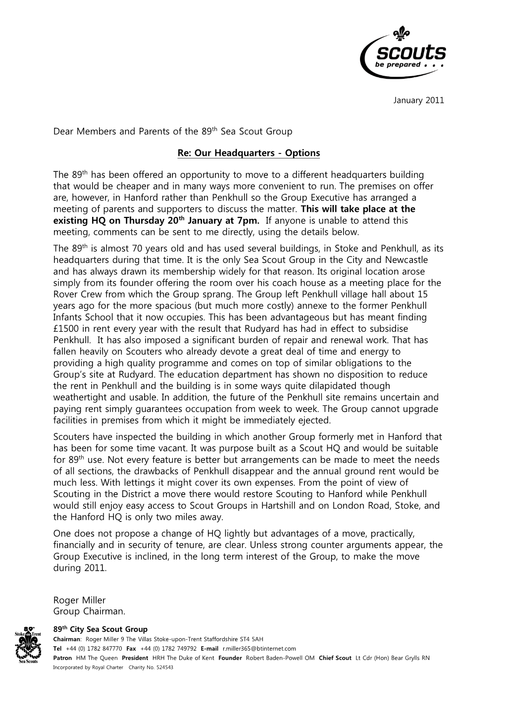 Dear Members and Parents of the 89Th Sea Scout Group