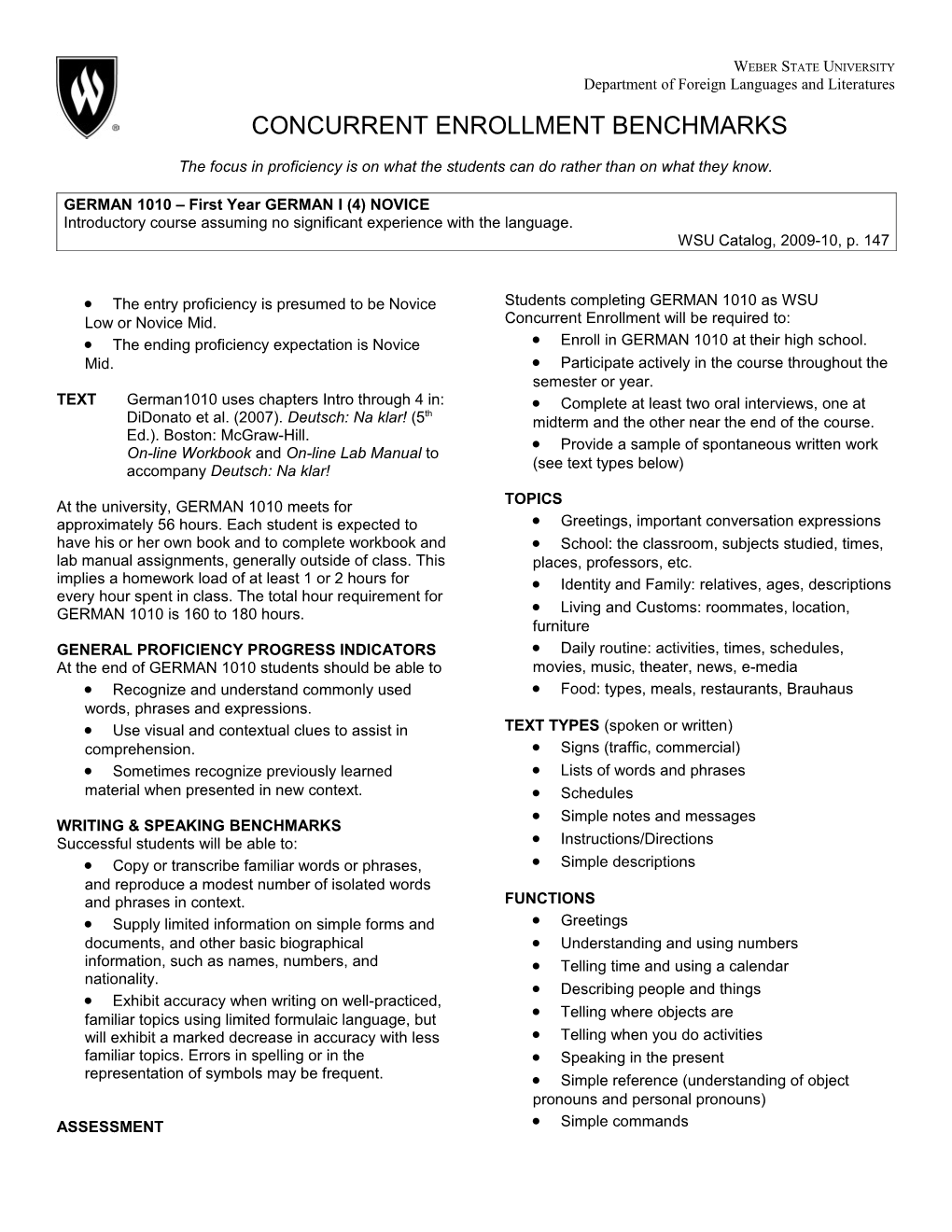 SPAN 1010 Concurrent Enrollment Benchmarks 2