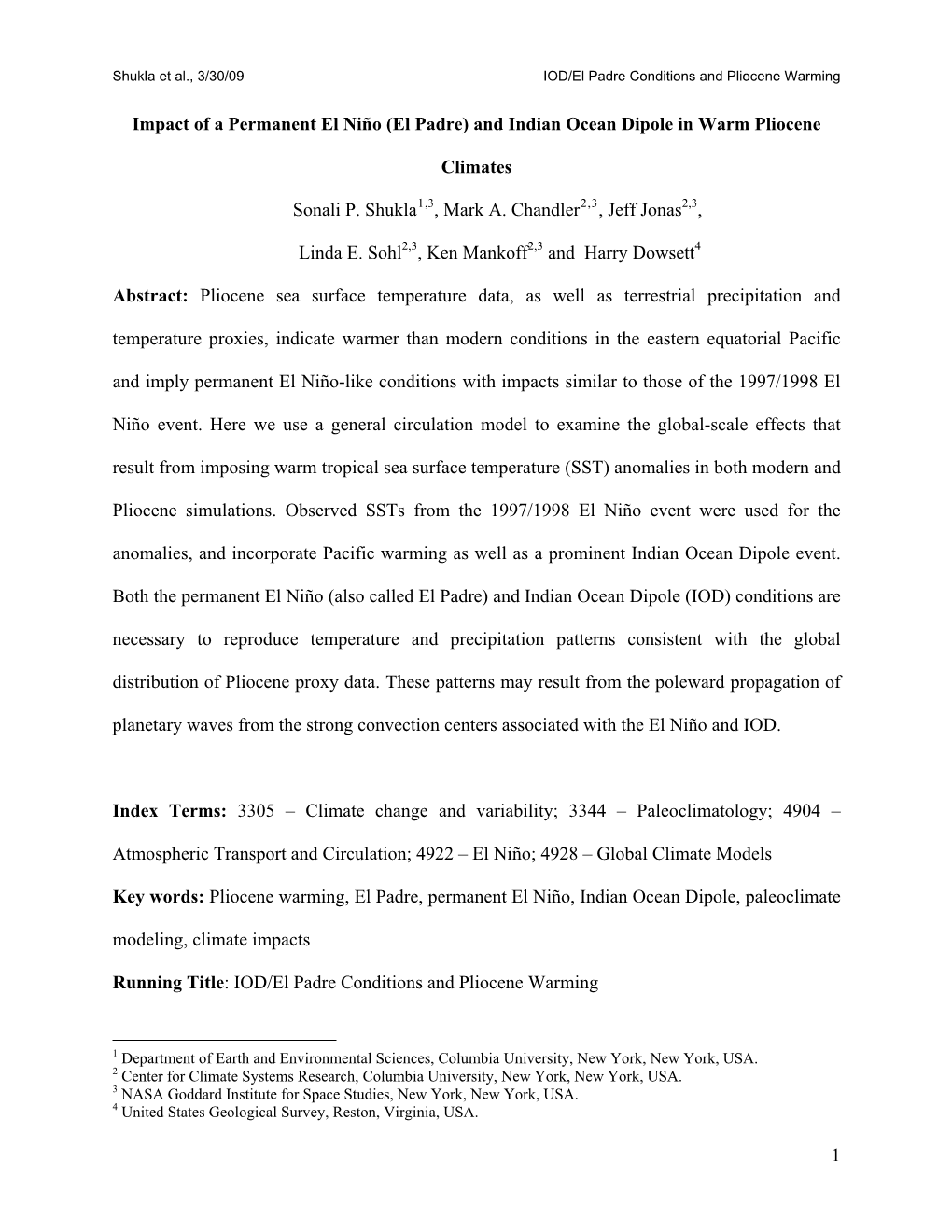 And Indian Ocean Dipole in Warm Pliocene Climates Sonali P. Shukla