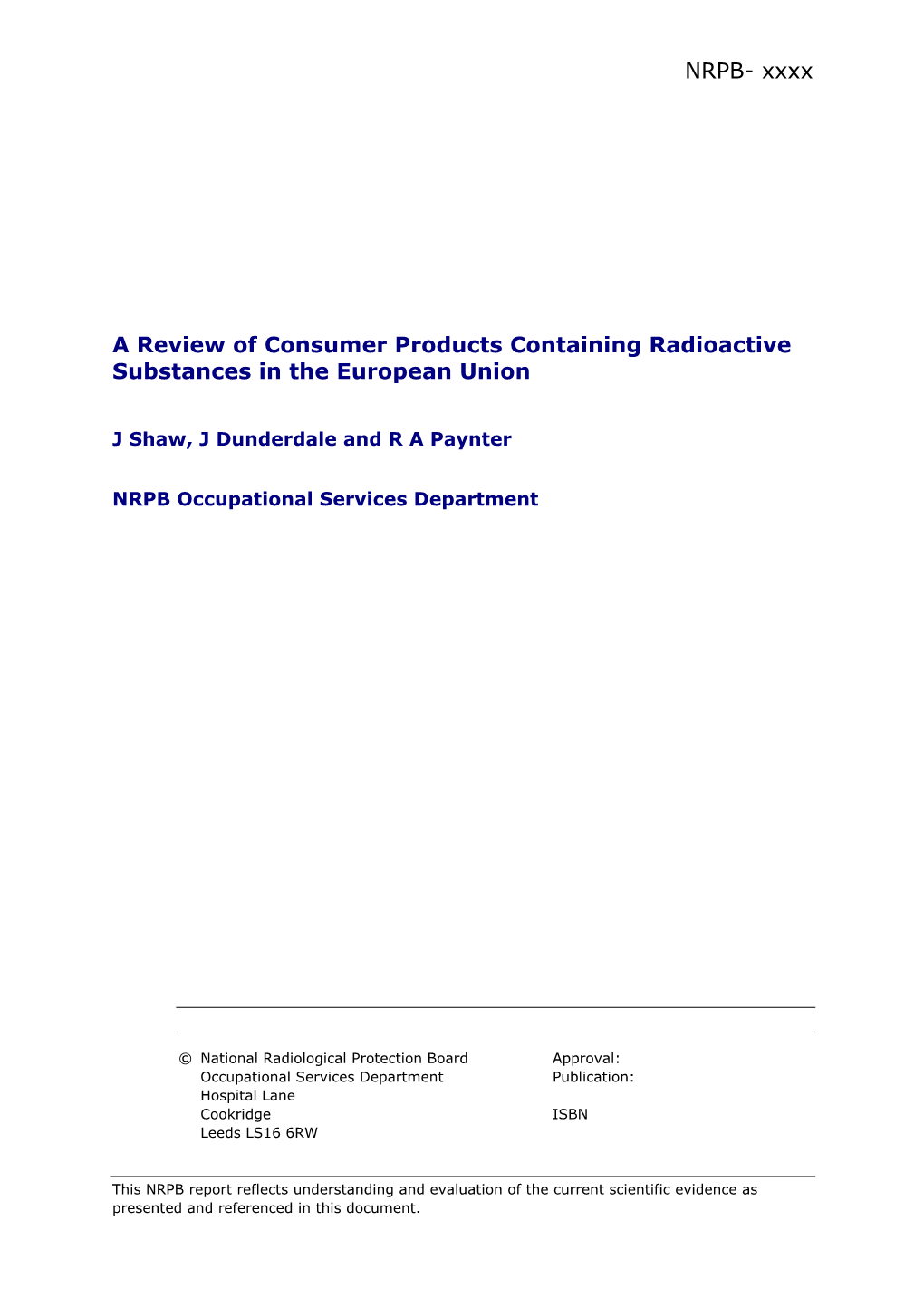 NRPB- Xxxx a Review of Consumer Products Containing Radioactive Substances in the European Union