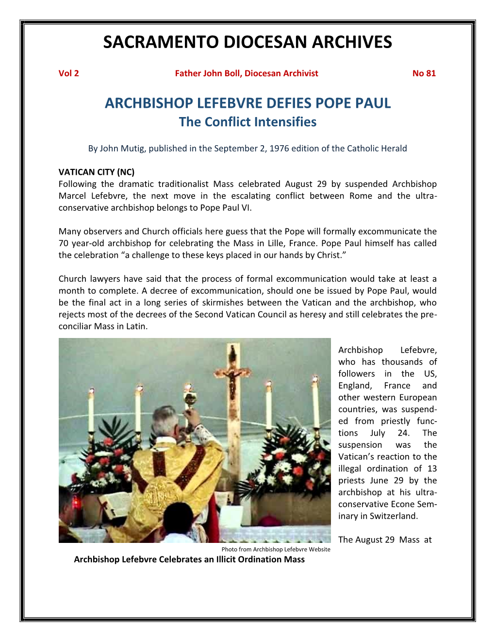 Vol 2, No 81 Archbishop Lefebvre Defies Pope Paul