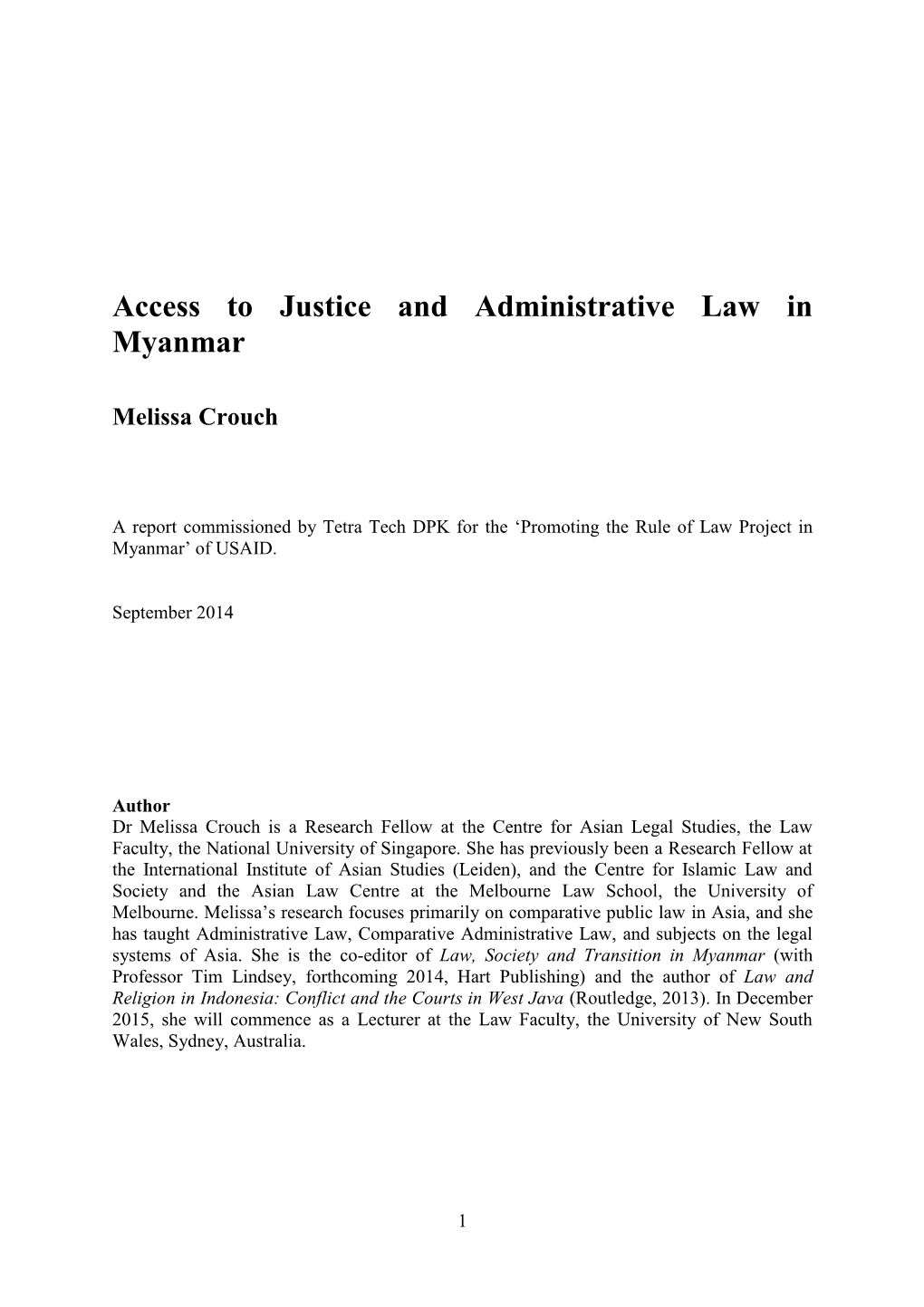 Access to Justice and Administrative Law in Myanmar