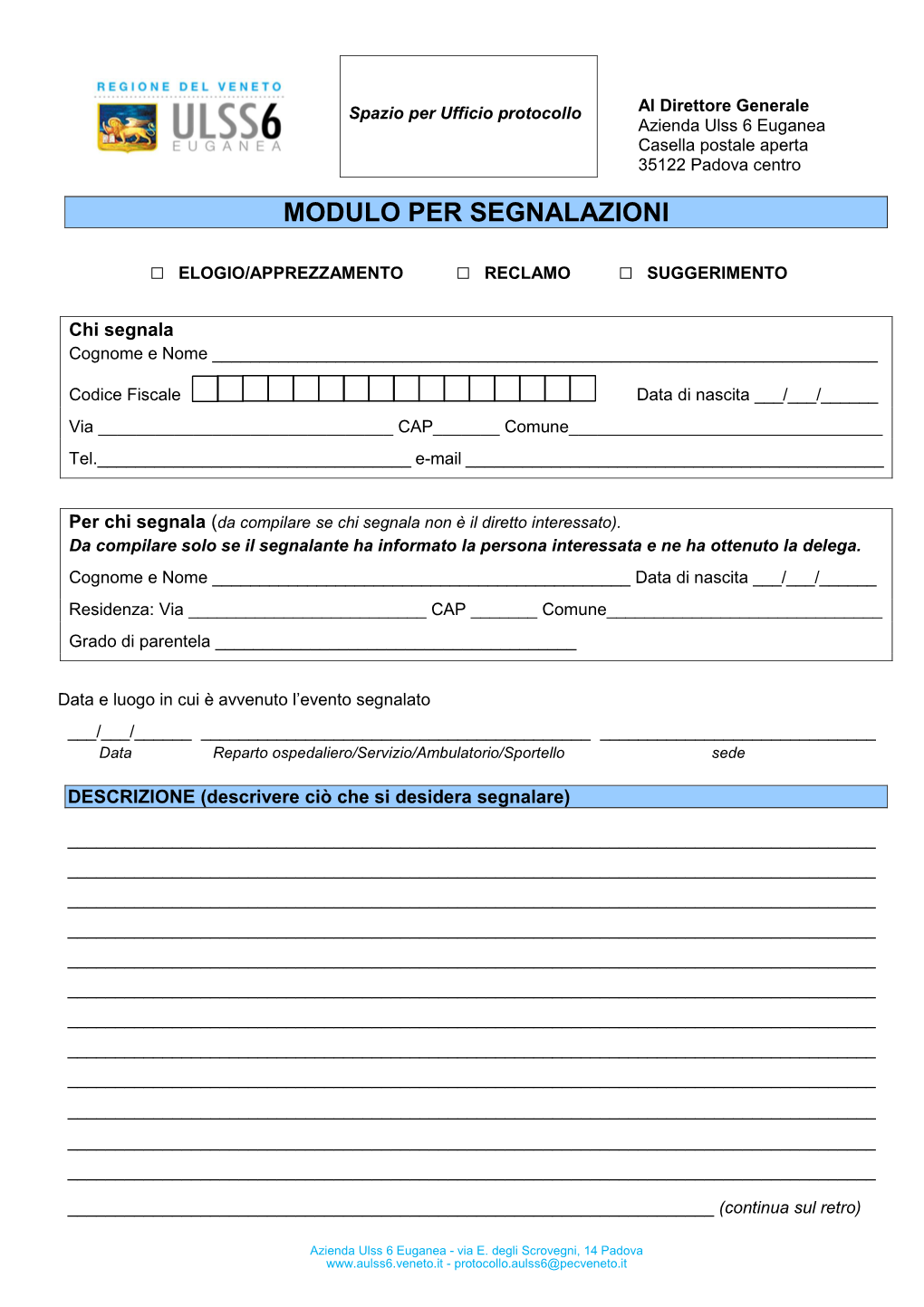 Modulo Per Segnalazioni