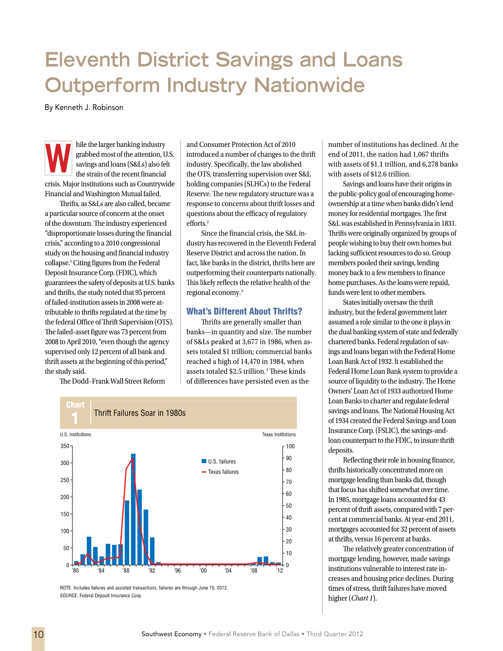 Eleventh District Savings and Loans Outperform Industry Nationwide by Kenneth J