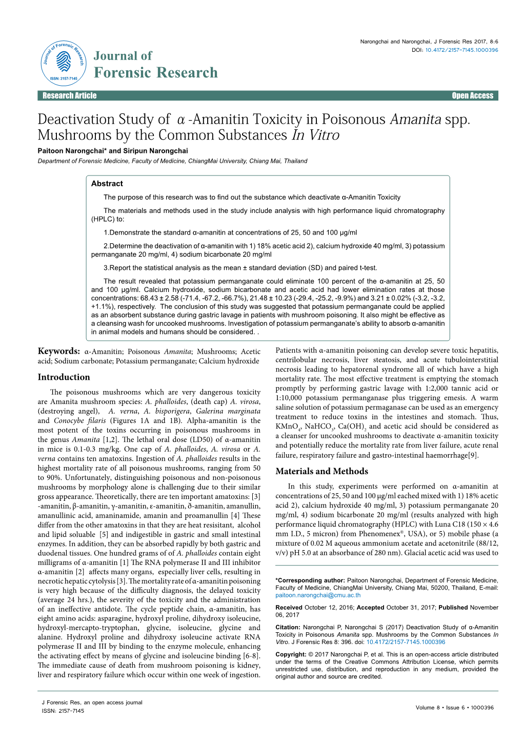 Deactivation Study of Α-Amanitin Toxicity in Poisonous Amanita Spp