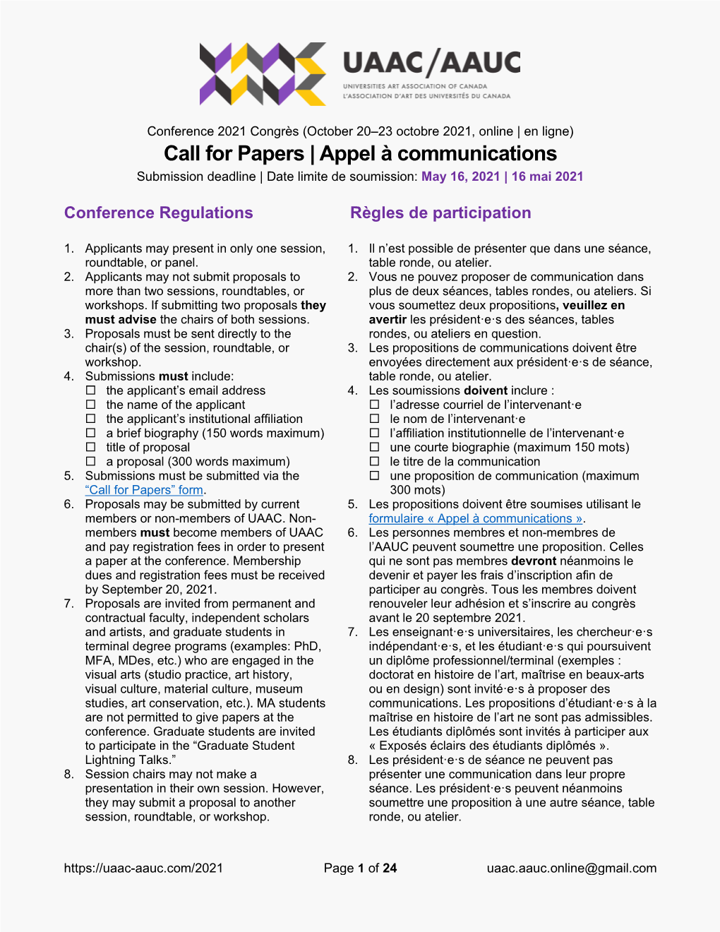 Call for Papers | Appel À Communications Submission Deadline | Date Limite De Soumission: May 16, 2021 | 16 Mai 2021