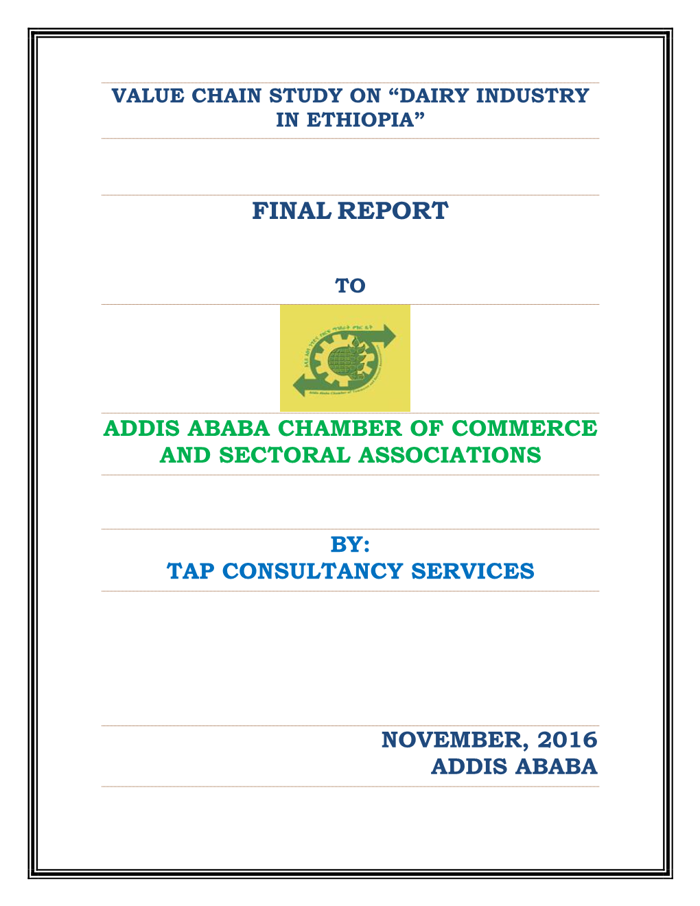 Value Chain Study on Dairy Industry in Ethiopia