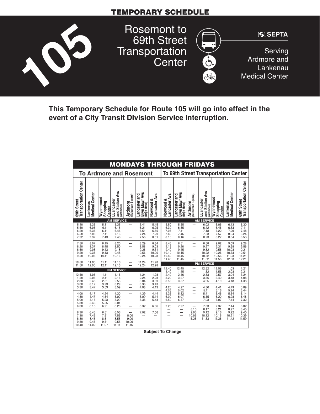 Rosemont to 69Th Street Transportation Center