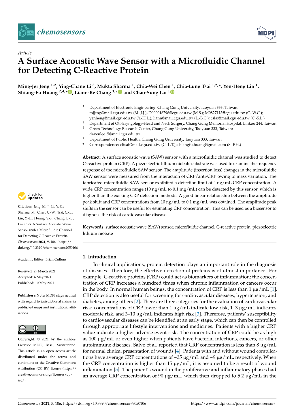 A Surface Acoustic Wave Sensor with a Microfluidic Channel for Detecting