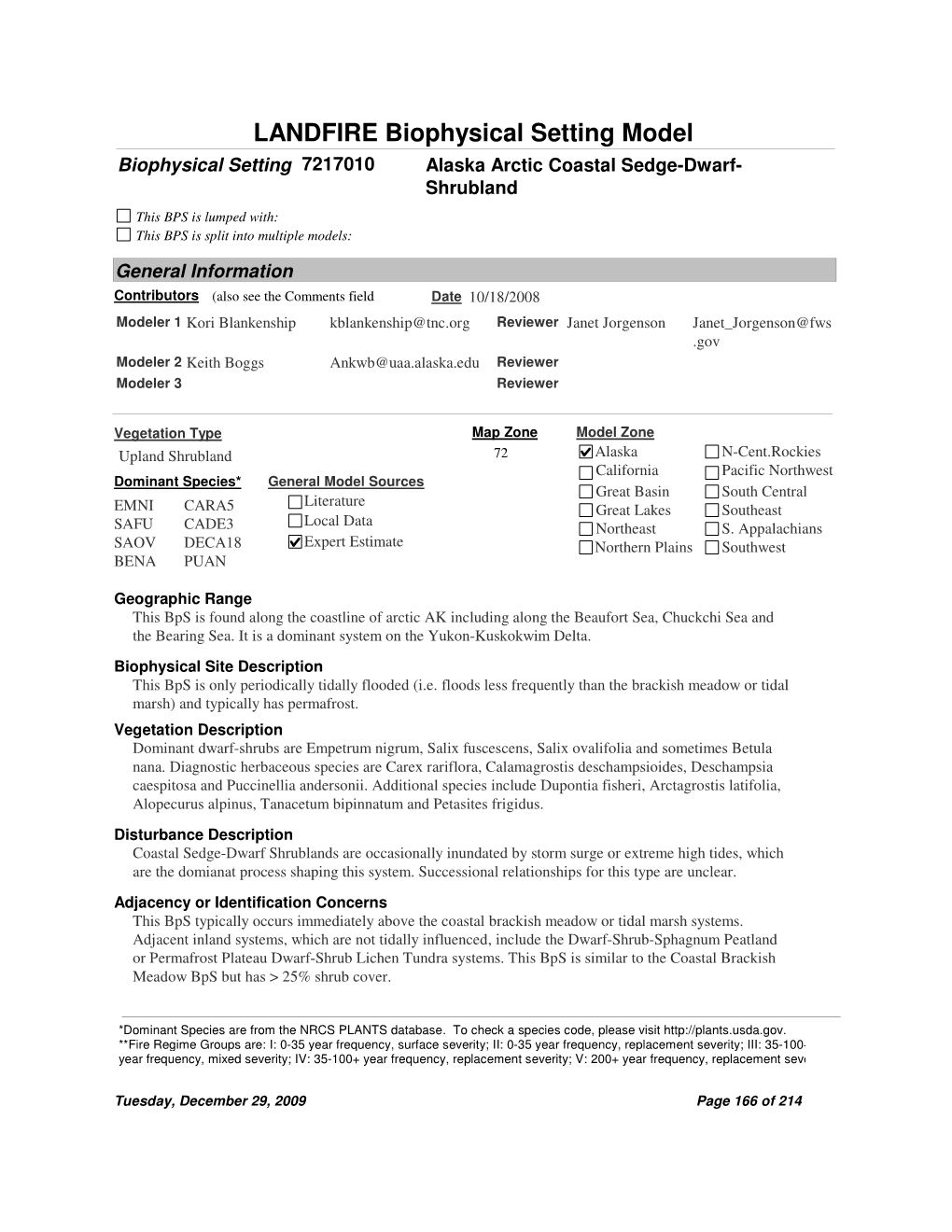 LANDFIRE Biophysical Setting Model