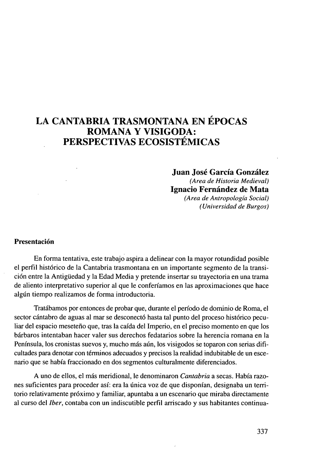 La Cantabria Trasmontana En Épocas Romana Y Visigoda: Perspectivas Ecosistémicas