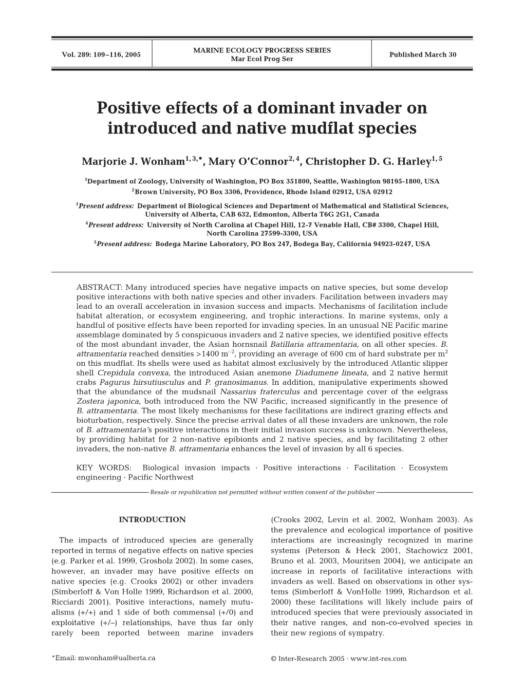 Positive Effects of a Dominant Invader on Introduced and Native Mudflat Species