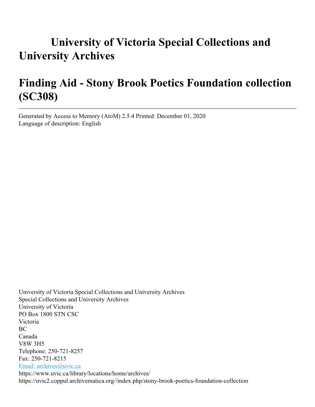 Stony Brook Poetics Foundation Collection (SC308)