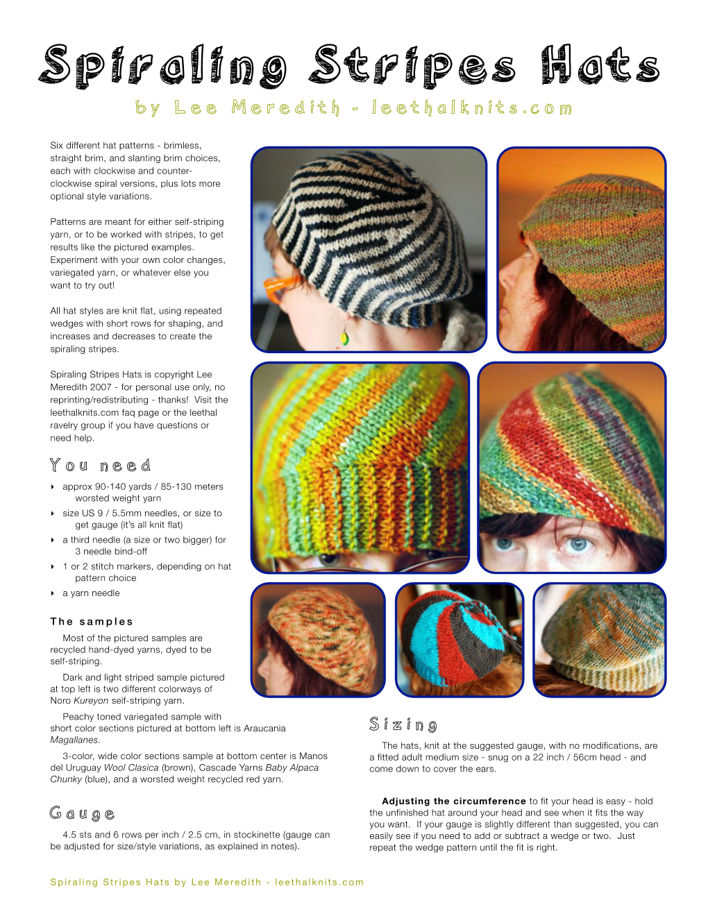 Spiraling Stripes Hats by Lee Meredith - Leethalknits.Com