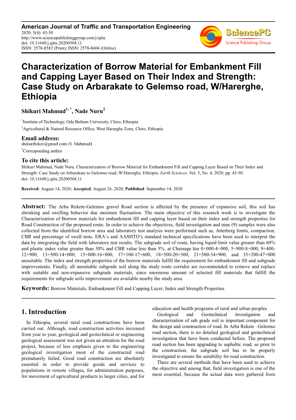 Characterization of Borrow Material for Embankment Fill and Capping