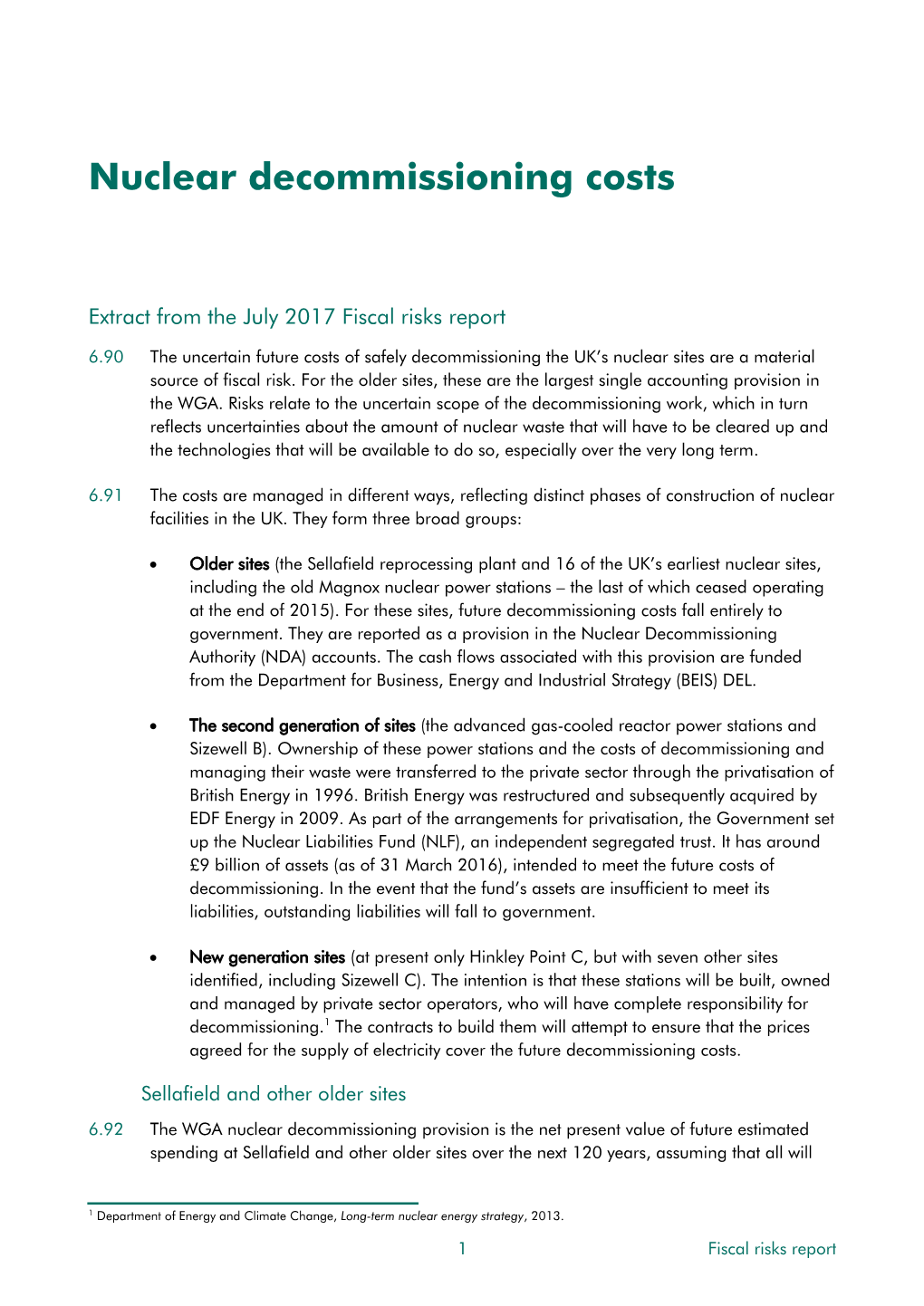 Nuclear Decommissioning Costs