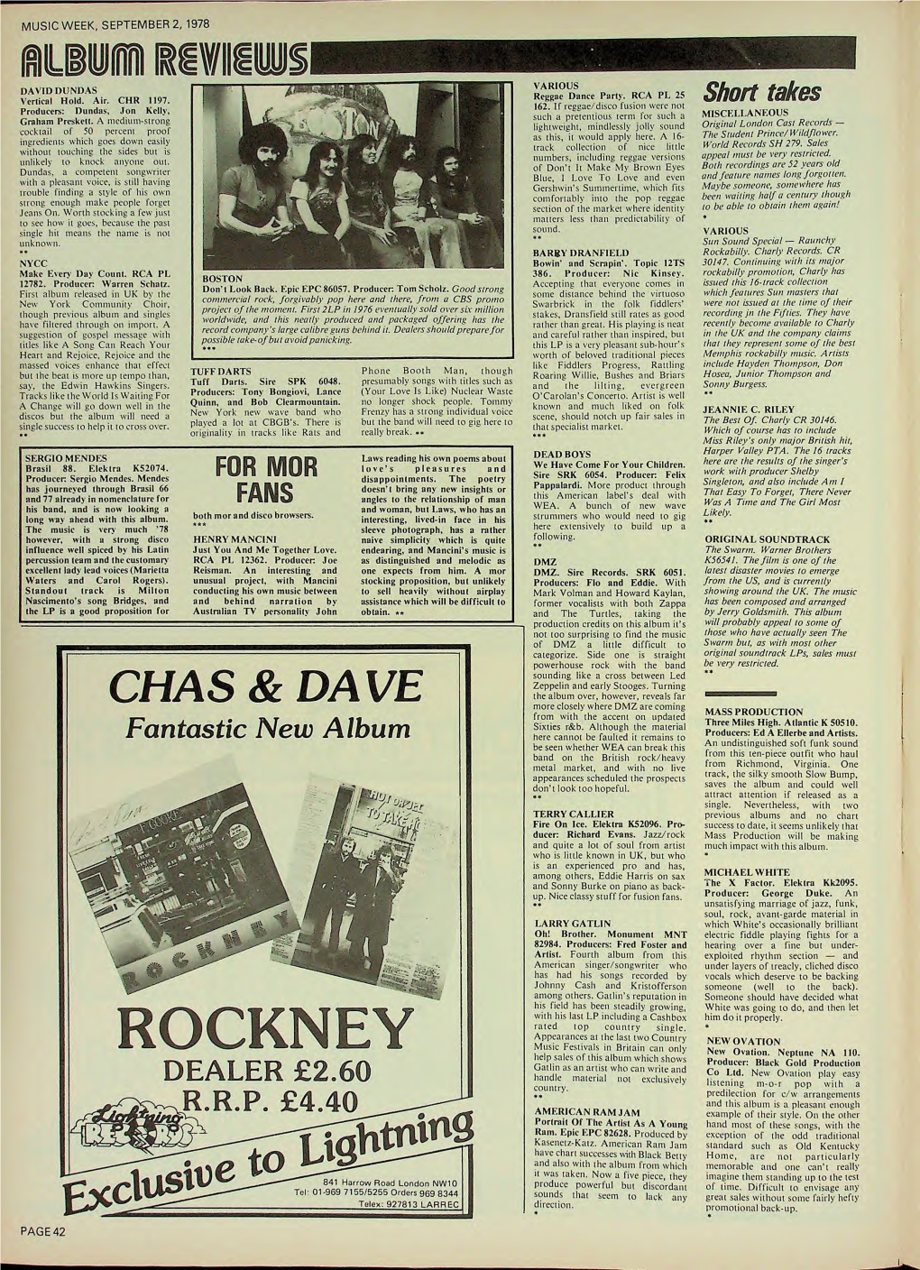 MUSIC WEEK, SEPTEMBER 2, 1978 © DC C 0 N