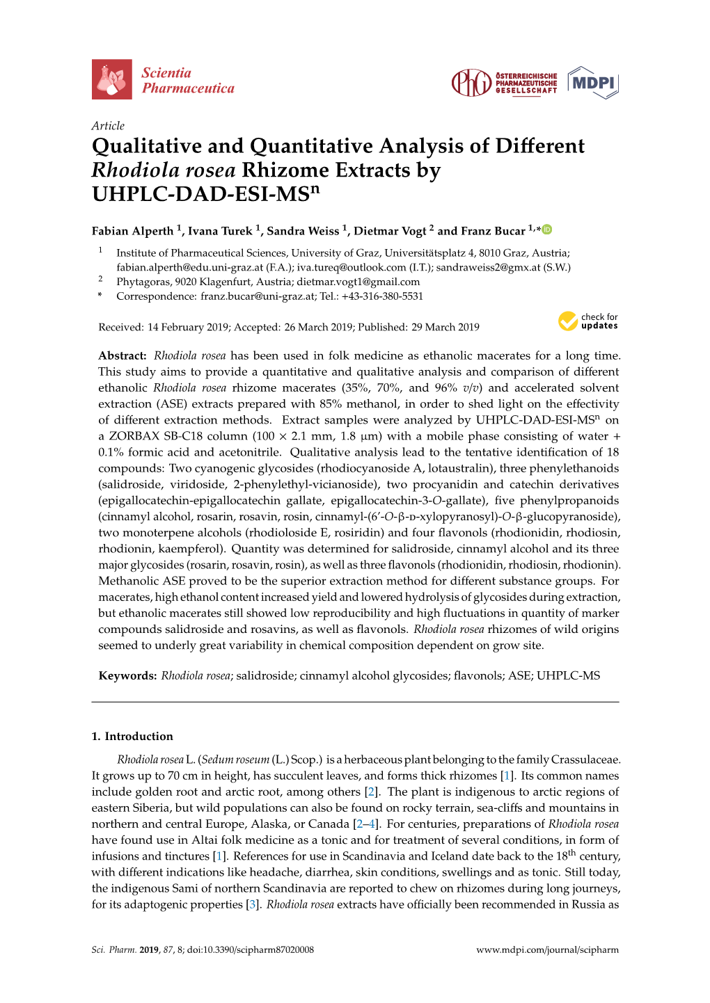 Qualitative and Quantitative Analysis of Different Rhodiola Rosea