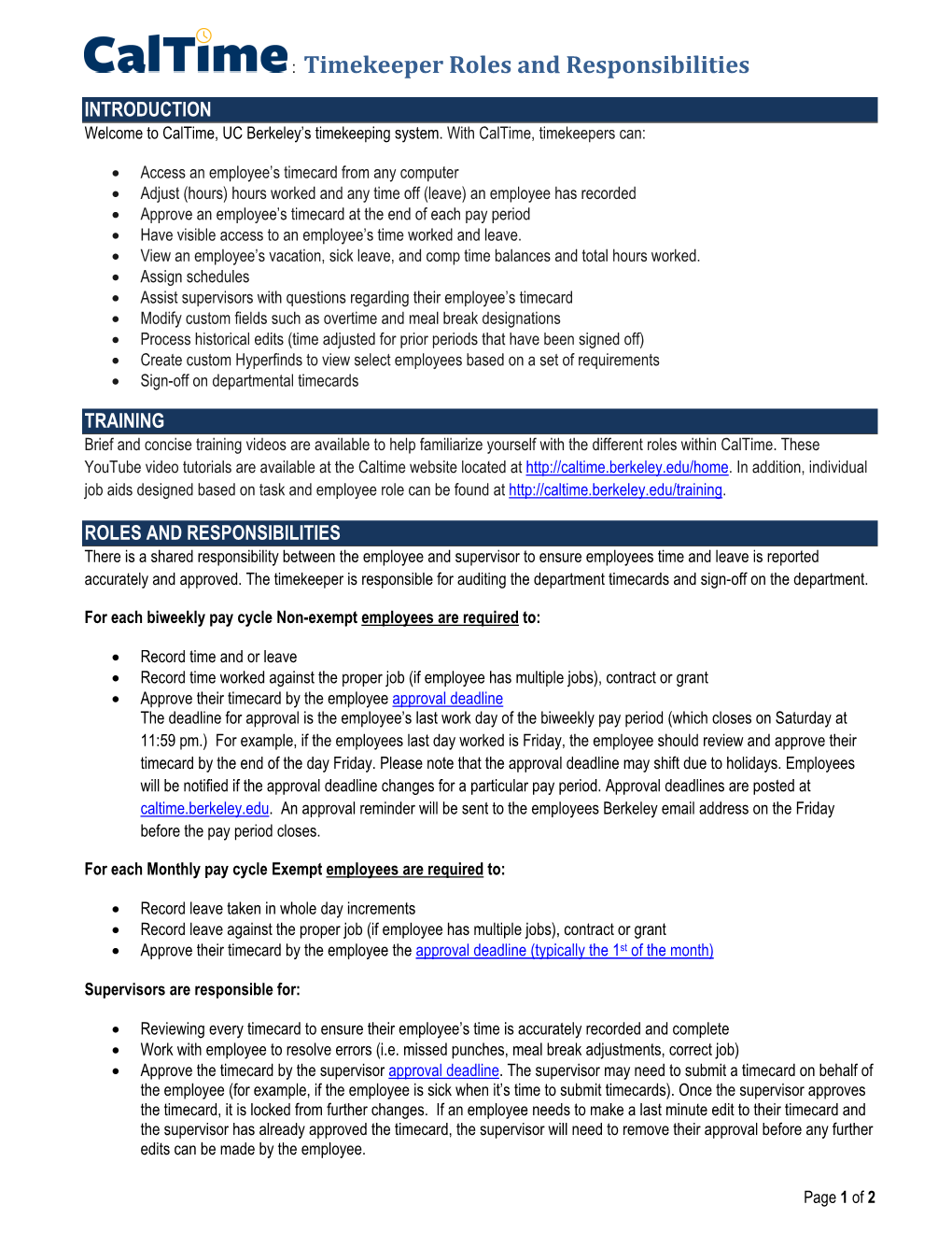 Timekeeper Roles and Responsibilities