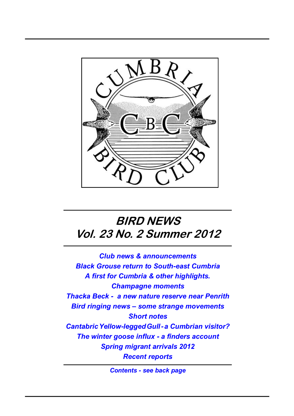 BIRD NEWS Vol. 23 No. 2 Summer 2012