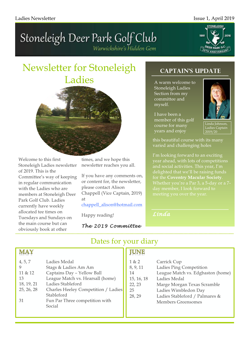 Newsletter for Stoneleigh Ladies