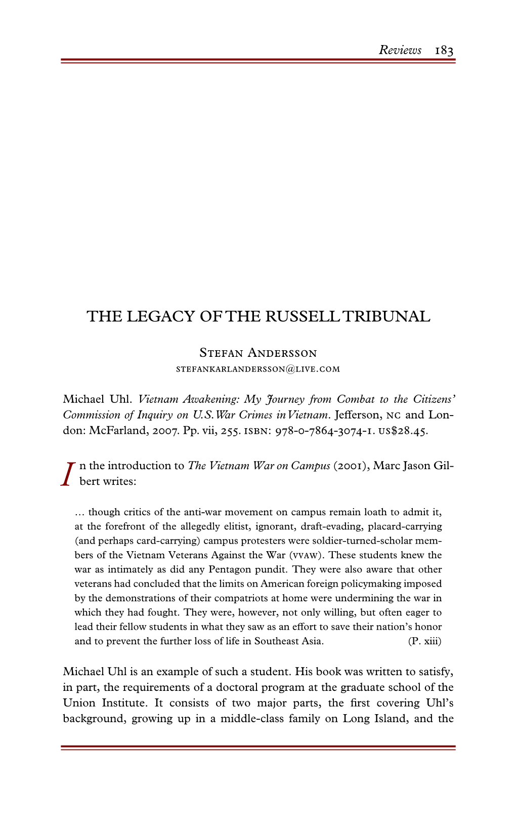 The Legacy of the Russell Tribunal