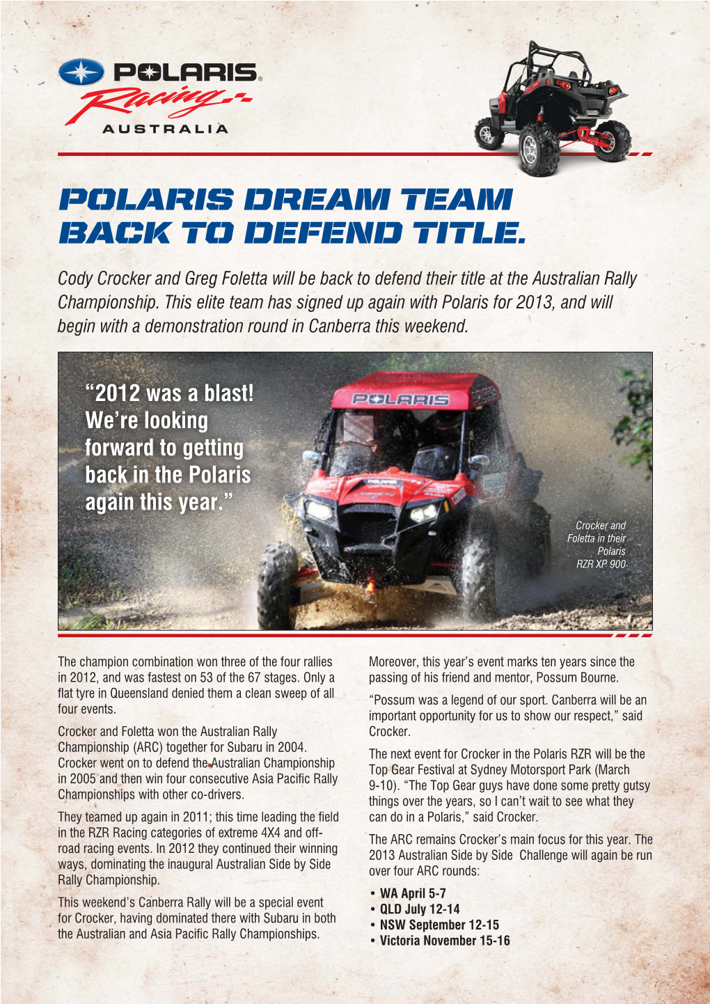 Polaris Racing Dream Team Media Release.Indd