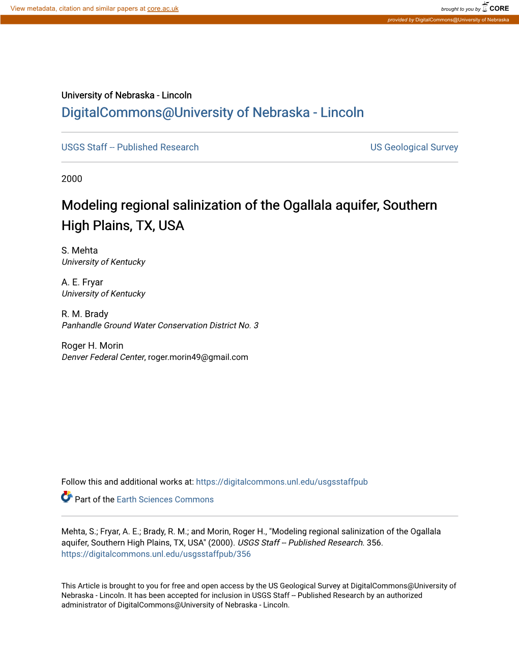 Modeling Regional Salinization of the Ogallala Aquifer, Southern High Plains, TX, USA