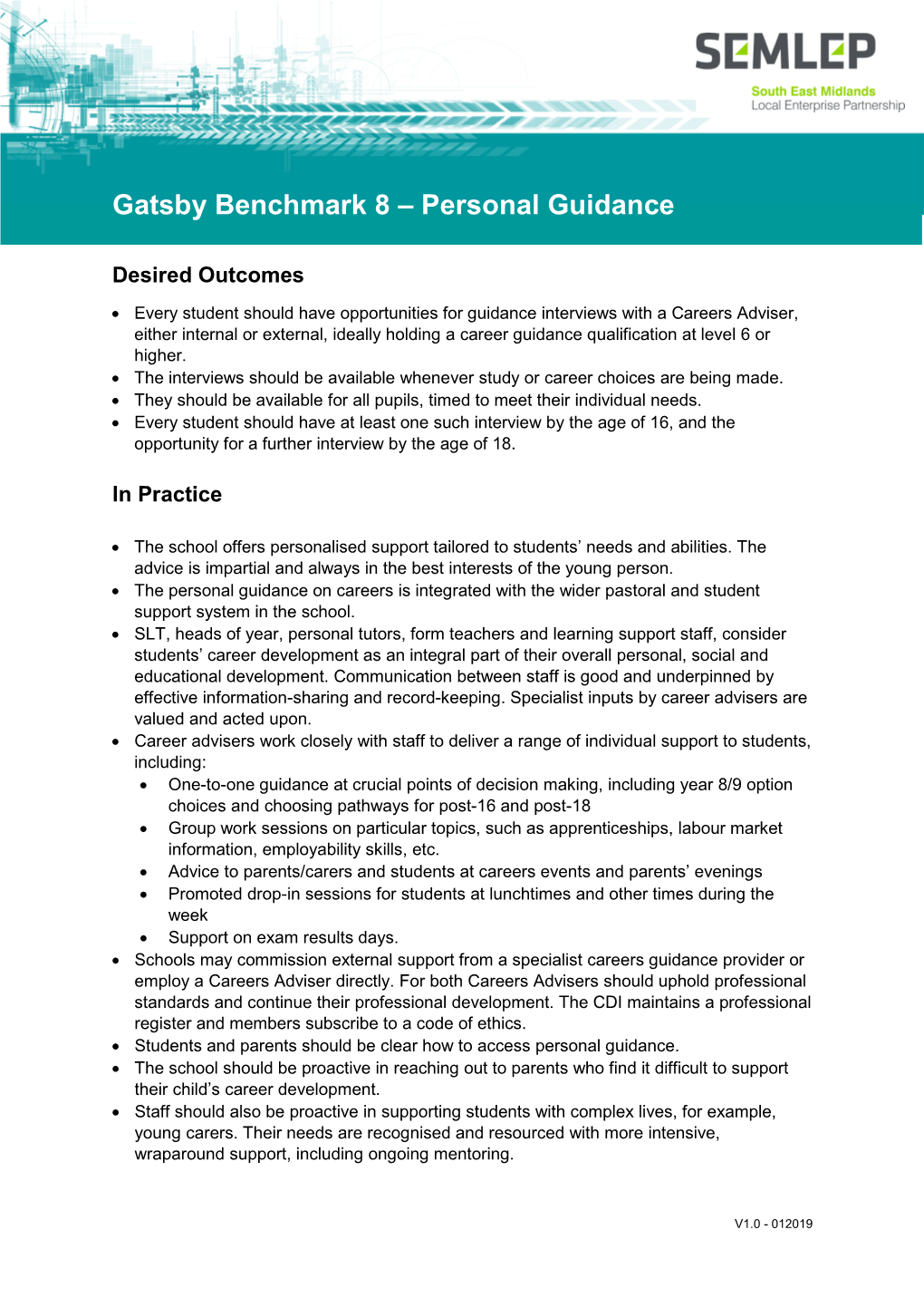 Gatsby Benchmark 8 – Personal Guidance