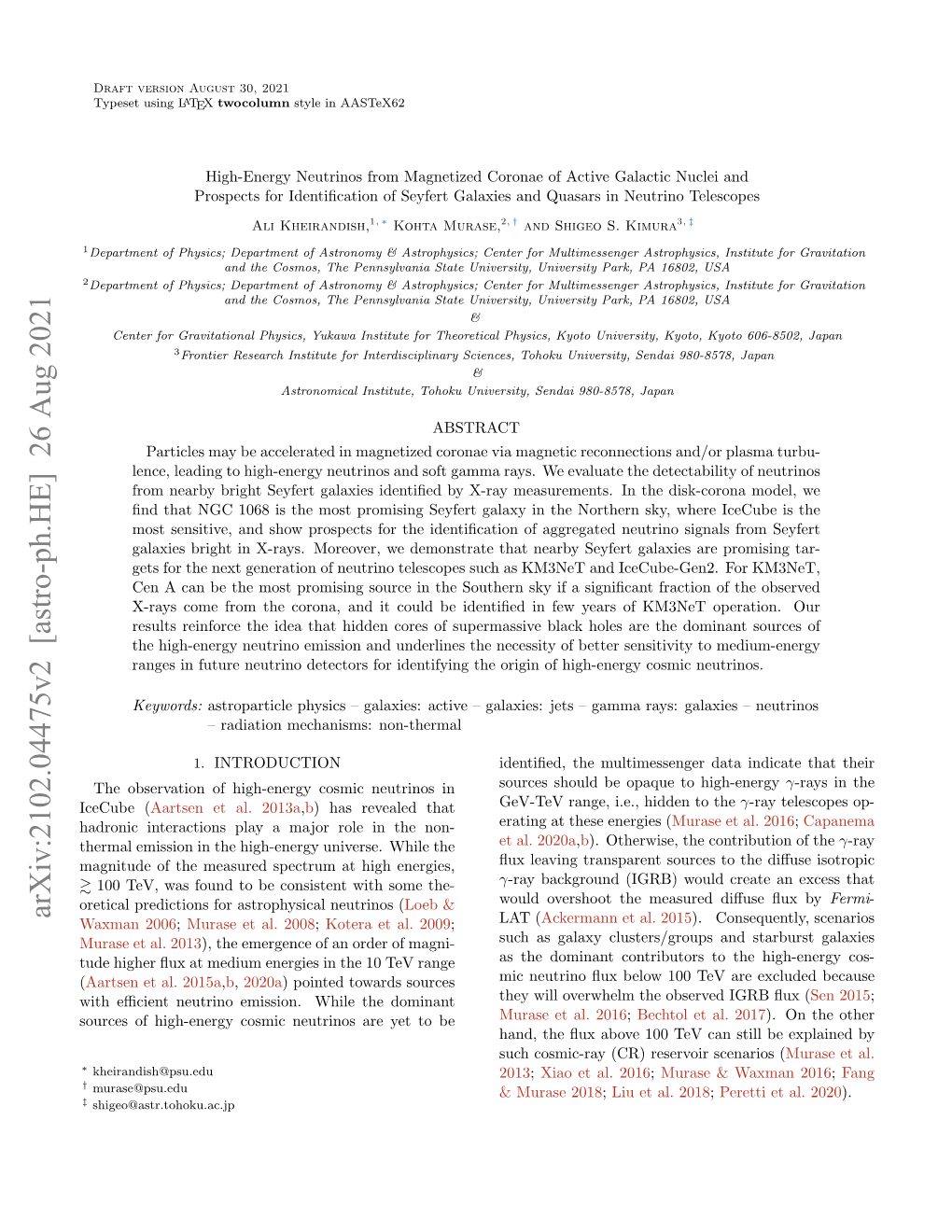 Arxiv:2102.04475V1 [Astro-Ph.HE] 8 Feb 2021