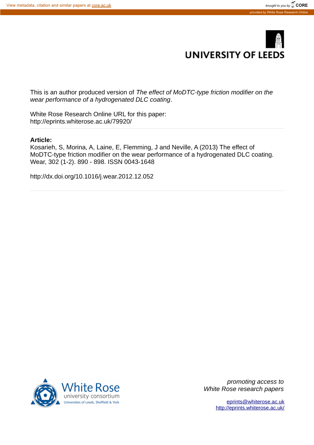 The Effect of Modtc-Type Friction Modifier on the Wear Performance of a Hydrogenated DLC Coating