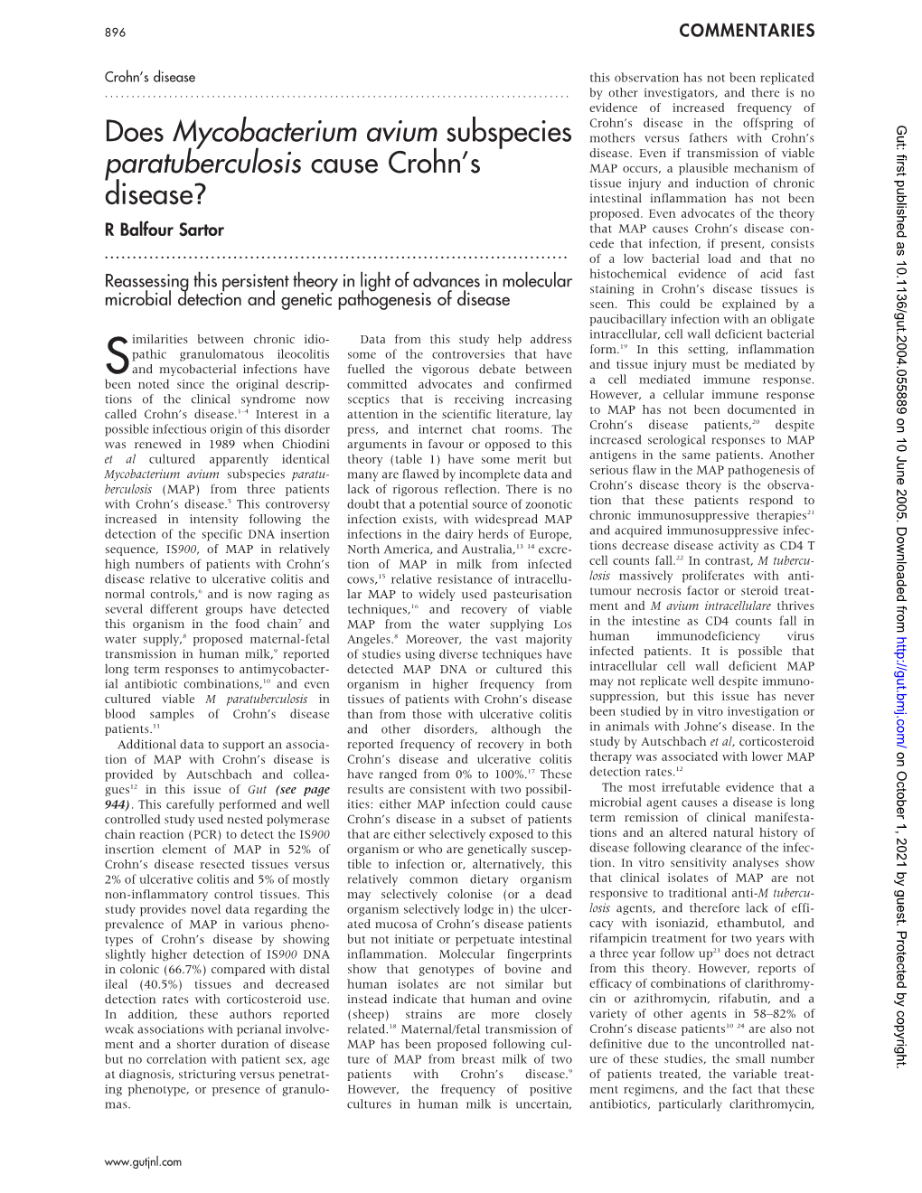 Does Mycobacterium Avium Subspecies Paratuberculosis