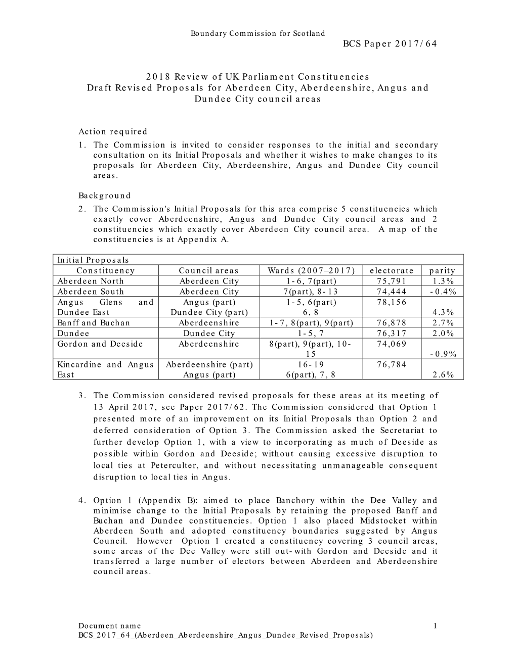 BCS Paper 2017/64 2018 Review of UK Parliament Constituencies Draft