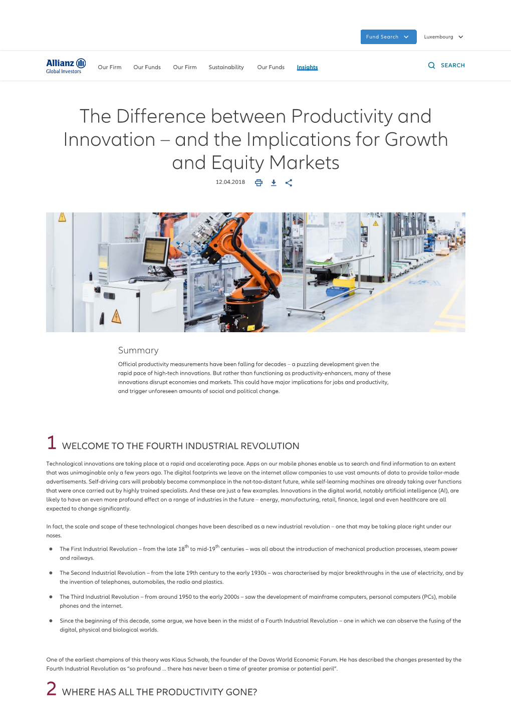 The Difference Between Productivity and Innovation – and the Implications for Growth and Equity Markets 12.04.2018   