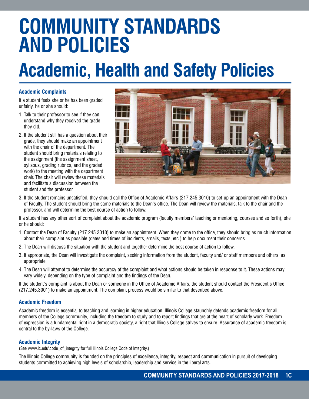 COMMUNITY STANDARDS and POLICIES Academic, Health and Safety Policies