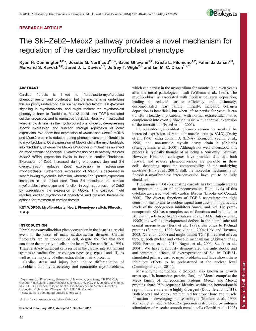 The Ski–Zeb2–Meox2 Pathway Provides a Novel Mechanism For