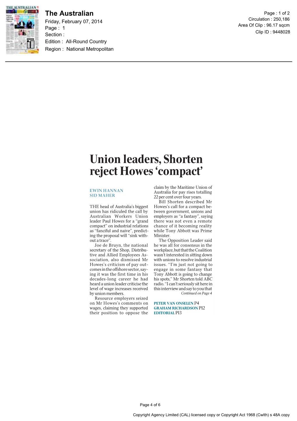 Union Leaders, Shorten Reject Howes ‘Compact’