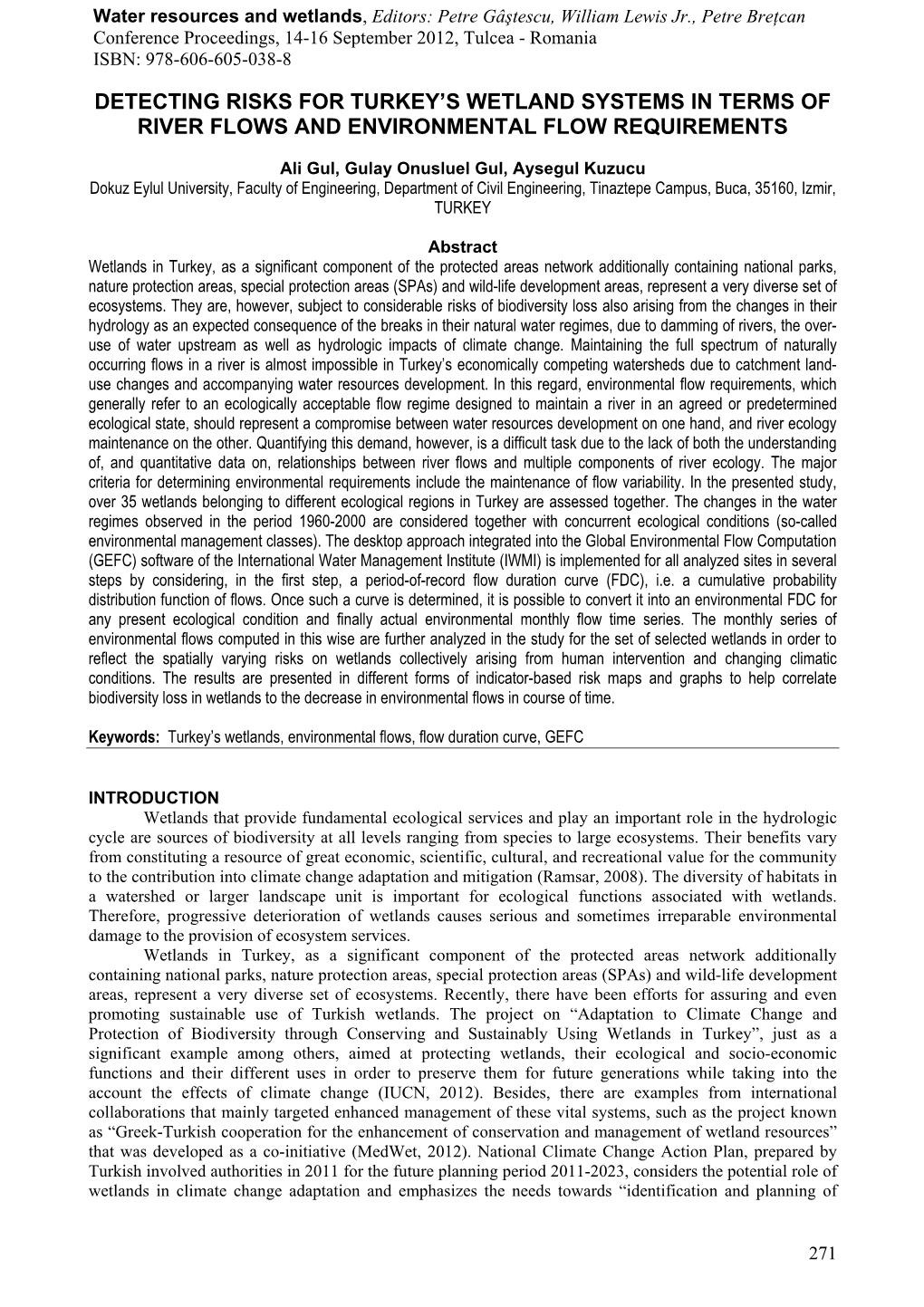 Detecting Risks for Turkey's Wetland Systems in Terms of River Flows And