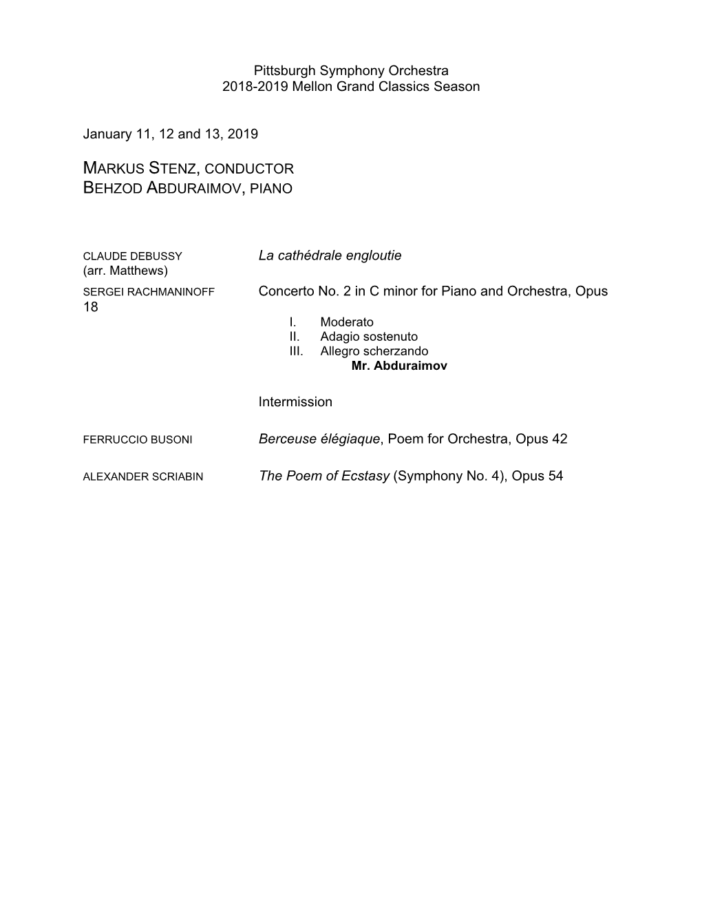 Pittsburgh Symphony Orchestra 2018-2019 Mellon Grand Classics Season